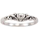 Sterling Silver Christian Ring Cross In Puffy Heart