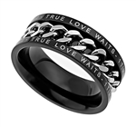 Scripture Purity Ring "True Love Waits" 1 Timothy 4:12 Black Chain
