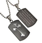 Black Shield Cross Necklace "Man of God" 1 Timothy 6:11