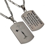 Man of God / 1 Timothy 6:11 (Silver Shield Cross on Upgrade Chain)
